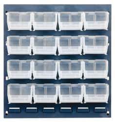 Quantum Storage - 16 Bin Louvered Panel with Ultra Bins - 18 Inch Overall Width x 8 Inch Overall Depth x 19 Inch Overall Height, Clear Tri-Clear Polypropylene Bins - Eagle Tool & Supply