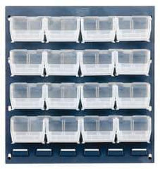 Quantum Storage - 16 Bin Louvered Panel with Ultra Bins - 18 Inch Overall Width x 8 Inch Overall Depth x 19 Inch Overall Height, Clear Tri-Clear Polypropylene Bins - Eagle Tool & Supply