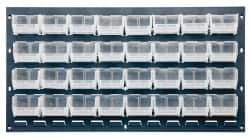 Quantum Storage - 32 Bin Bench Rack with Ultra Bins - 36 Inch Overall Width x 8 Inch Overall Depth x 19 Inch Overall Height, Clear Tri-Clear Polypropylene Bins - Eagle Tool & Supply