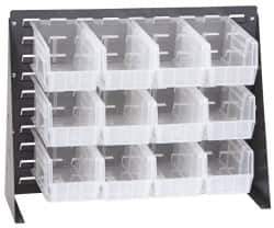 Quantum Storage - 12 Bin Bench Rack with Ultra Bins - 27 Inch Overall Width x 11 Inch Overall Depth x 21 Inch Overall Height, Clear Tri-Clear Polypropylene Bins - Eagle Tool & Supply