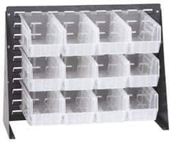 Quantum Storage - 12 Bin Bench Rack with Ultra Bins - 27 Inch Overall Width x 11 Inch Overall Depth x 21 Inch Overall Height, Clear Tri-Clear Polypropylene Bins - Eagle Tool & Supply