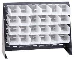 Quantum Storage - 24 Bin Bench Rack with Ultra Bins - 27 Inch Overall Width x 8 Inch Overall Depth x 21 Inch Overall Height, Clear Tri-Clear Polypropylene Bins - Eagle Tool & Supply