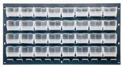 Quantum Storage - 32 Bin Bench Rack with Ultra Bins - 36 Inch Overall Width x 8 Inch Overall Depth x 19 Inch Overall Height, Clear Tri-Clear Polypropylene Bins - Eagle Tool & Supply