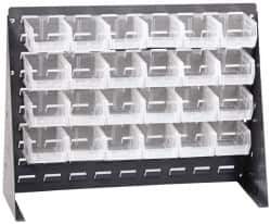 Quantum Storage - 24 Bin Bench Rack with Ultra Bins - 27 Inch Overall Width x 8 Inch Overall Depth x 21 Inch Overall Height, Clear Tri-Clear Polypropylene Bins - Eagle Tool & Supply