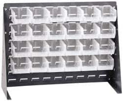 Quantum Storage - 24 Bin Bench Rack with Ultra Bins - 27 Inch Overall Width x 8 Inch Overall Depth x 21 Inch Overall Height, Clear Tri-Clear Polypropylene Bins - Eagle Tool & Supply