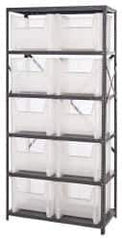 Quantum Storage - 10 Bin Giant Stack Container Storage Shelving - 36 Inch Overall Width x 18 Inch Overall Depth x 75 Inch Overall Height, Clear Tri-Clear Polypropylene Bins - Eagle Tool & Supply
