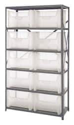 Quantum Storage - 10 Bin Giant Stack Container Storage Shelving - 42 Inch Overall Width x 18 Inch Overall Depth x 75 Inch Overall Height, Clear Tri-Clear Polypropylene Bins - Eagle Tool & Supply
