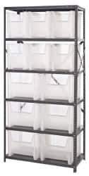 Quantum Storage - 12 Bin Giant Stack Container Storage Shelving - 36 Inch Overall Width x 18 Inch Overall Depth x 75 Inch Overall Height, Clear Tri-Clear Polypropylene Bins - Eagle Tool & Supply