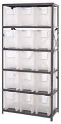 Quantum Storage - 15 Bin Giant Stack Container Storage Shelving - 36 Inch Overall Width x 18 Inch Overall Depth x 75 Inch Overall Height, Clear Tri-Clear Polypropylene Bins - Eagle Tool & Supply