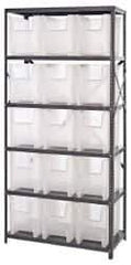 Quantum Storage - 15 Bin Giant Stack Container Storage Shelving - 36 Inch Overall Width x 18 Inch Overall Depth x 75 Inch Overall Height, Clear Tri-Clear Polypropylene Bins - Eagle Tool & Supply