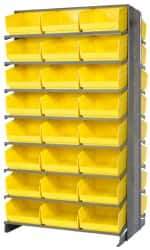 Quantum Storage - 48 Bin Store-More Sloped Shelving System - 36 Inch Overall Width x 24 Inch Overall Depth x 63-1/2 Inch Overall Height, Yellow Polypropylene Bins - Eagle Tool & Supply