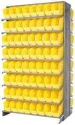 Quantum Storage - 128 Bin Store-More Sloped Shelving System - 36 Inch Overall Width x 24 Inch Overall Depth x 63-1/2 Inch Overall Height, Yellow Polypropylene Bins - Eagle Tool & Supply