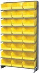 Quantum Storage - 24 Bin Store-More Sloped Shelving System - 36 Inch Overall Width x 12 Inch Overall Depth x 63-1/2 Inch Overall Height, Yellow Polypropylene Bins - Eagle Tool & Supply