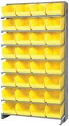 Quantum Storage - 32 Bin Store-More Sloped Shelving System - 36 Inch Overall Width x 12 Inch Overall Depth x 63-1/2 Inch Overall Height, Yellow Polypropylene Bins - Eagle Tool & Supply