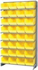 Quantum Storage - 32 Bin Store-More Sloped Shelving System - 36 Inch Overall Width x 12 Inch Overall Depth x 63-1/2 Inch Overall Height, Yellow Polypropylene Bins - Eagle Tool & Supply