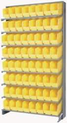 Quantum Storage - 64 Bin Store-More Sloped Shelving System - 36 Inch Overall Width x 12 Inch Overall Depth x 63-1/2 Inch Overall Height, Yellow Polypropylene Bins - Eagle Tool & Supply