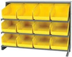 Quantum Storage - 12 Bin Store-More Sloped Shelving System - 36 Inch Overall Width x 12 Inch Overall Depth x 26-1/2 Inch Overall Height, Yellow Polypropylene Bins - Eagle Tool & Supply