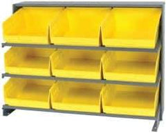 Quantum Storage - 9 Bin Store-More Sloped Shelving System - 36 Inch Overall Width x 12 Inch Overall Depth x 26-1/2 Inch Overall Height, Yellow Polypropylene Bins - Eagle Tool & Supply