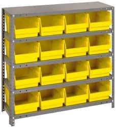 Quantum Storage - 16 Bin Store-More Shelf Bin System - 36 Inch Overall Width x 18 Inch Overall Depth x 39 Inch Overall Height, Yellow Polypropylene Bins - Eagle Tool & Supply