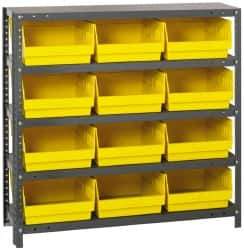 Quantum Storage - 12 Bin Store-More Shelf Bin System - 36 Inch Overall Width x 18 Inch Overall Depth x 39 Inch Overall Height, Yellow Polypropylene Bins - Eagle Tool & Supply