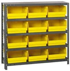 Quantum Storage - 12 Bin Store-More Shelf Bin System - 36 Inch Overall Width x 12 Inch Overall Depth x 39 Inch Overall Height, Yellow Polypropylene Bins - Eagle Tool & Supply