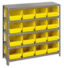 Quantum Storage - 16 Bin Store-More Shelf Bin System - 36 Inch Overall Width x 12 Inch Overall Depth x 39 Inch Overall Height, Yellow Polypropylene Bins - Eagle Tool & Supply
