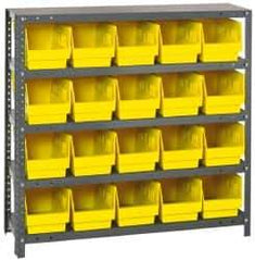 Quantum Storage - 20 Bin Store-More Shelf Bin System - 36 Inch Overall Width x 12 Inch Overall Depth x 39 Inch Overall Height, Yellow Polypropylene Bins - Eagle Tool & Supply