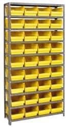 Quantum Storage - 36 Bin Store-More Shelf Bin System - 36 Inch Overall Width x 12 Inch Overall Depth x 75 Inch Overall Height, Yellow Polypropylene Bins - Eagle Tool & Supply