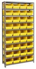 Quantum Storage - 36 Bin Store-More Shelf Bin System - 36 Inch Overall Width x 12 Inch Overall Depth x 75 Inch Overall Height, Yellow Polypropylene Bins - Eagle Tool & Supply