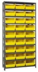 Quantum Storage - 27 Bin Store-More Shelf Bin System - 36 Inch Overall Width x 12 Inch Overall Depth x 75 Inch Overall Height, Yellow Polypropylene Bins - Eagle Tool & Supply