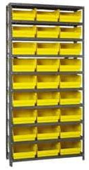 Quantum Storage - 27 Bin Store-More Shelf Bin System - 36 Inch Overall Width x 12 Inch Overall Depth x 75 Inch Overall Height, Yellow Polypropylene Bins - Eagle Tool & Supply