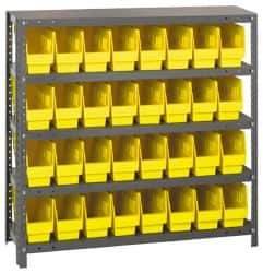 Quantum Storage - 32 Bin Store-More Shelf Bin System - 36 Inch Overall Width x 12 Inch Overall Depth x 39 Inch Overall Height, Yellow Polypropylene Bins - Eagle Tool & Supply
