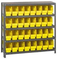 Quantum Storage - 32 Bin Store-More Shelf Bin System - 36 Inch Overall Width x 12 Inch Overall Depth x 39 Inch Overall Height, Yellow Polypropylene Bins - Eagle Tool & Supply