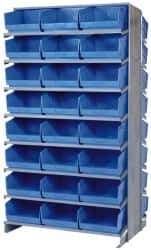 Quantum Storage - 48 Bin Store-More Sloped Shelving System - 36 Inch Overall Width x 24 Inch Overall Depth x 63-1/2 Inch Overall Height, Blue Polypropylene Bins - Eagle Tool & Supply