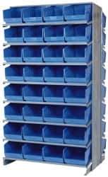 Quantum Storage - 64 Bin Store-More Sloped Shelving System - 36 Inch Overall Width x 24 Inch Overall Depth x 63-1/2 Inch Overall Height, Blue Polypropylene Bins - Eagle Tool & Supply