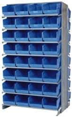 Quantum Storage - 64 Bin Store-More Sloped Shelving System - 36 Inch Overall Width x 24 Inch Overall Depth x 63-1/2 Inch Overall Height, Blue Polypropylene Bins - Eagle Tool & Supply