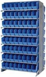 Quantum Storage - 128 Bin Store-More Sloped Shelving System - 36 Inch Overall Width x 24 Inch Overall Depth x 63-1/2 Inch Overall Height, Blue Polypropylene Bins - Eagle Tool & Supply