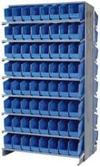 Quantum Storage - 128 Bin Store-More Sloped Shelving System - 36 Inch Overall Width x 24 Inch Overall Depth x 63-1/2 Inch Overall Height, Blue Polypropylene Bins - Eagle Tool & Supply