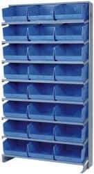 Quantum Storage - 24 Bin Store-More Sloped Shelving System - 36 Inch Overall Width x 12 Inch Overall Depth x 63-1/2 Inch Overall Height, Blue Polypropylene Bins - Eagle Tool & Supply