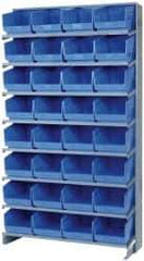 Quantum Storage - 32 Bin Store-More Sloped Shelving System - 36 Inch Overall Width x 12 Inch Overall Depth x 63-1/2 Inch Overall Height, Blue Polypropylene Bins - Eagle Tool & Supply