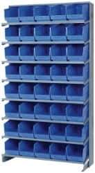 Quantum Storage - 40 Bin Store-More Sloped Shelving System - 36 Inch Overall Width x 12 Inch Overall Depth x 63-1/2 Inch Overall Height, Blue Polypropylene Bins - Eagle Tool & Supply