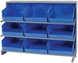 Quantum Storage - 9 Bin Store-More Sloped Shelving System - 36 Inch Overall Width x 12 Inch Overall Depth x 26-1/2 Inch Overall Height, Blue Polypropylene Bins - Eagle Tool & Supply