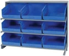 Quantum Storage - 9 Bin Store-More Sloped Shelving System - 36 Inch Overall Width x 12 Inch Overall Depth x 26-1/2 Inch Overall Height, Blue Polypropylene Bins - Eagle Tool & Supply