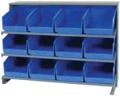 Quantum Storage - 12 Bin Store-More Sloped Shelving System - 36 Inch Overall Width x 12 Inch Overall Depth x 26-1/2 Inch Overall Height, Blue Polypropylene Bins - Eagle Tool & Supply