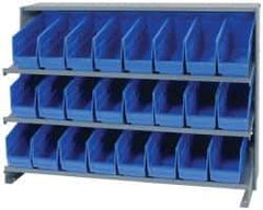 Quantum Storage - 24 Bin Store-More Sloped Shelving System - 36 Inch Overall Width x 12 Inch Overall Depth x 26-1/2 Inch Overall Height, Blue Polypropylene Bins - Eagle Tool & Supply
