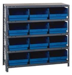Quantum Storage - 12 Bin Store-More Shelf Bin System - 36 Inch Overall Width x 18 Inch Overall Depth x 39 Inch Overall Height, Blue Polypropylene Bins - Eagle Tool & Supply