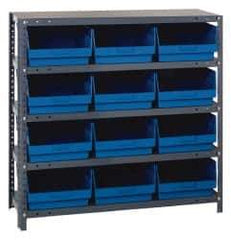 Quantum Storage - 12 Bin Store-More Shelf Bin System - 36 Inch Overall Width x 18 Inch Overall Depth x 39 Inch Overall Height, Blue Polypropylene Bins - Eagle Tool & Supply