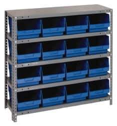 Quantum Storage - 16 Bin Store-More Shelf Bin System - 36 Inch Overall Width x 18 Inch Overall Depth x 39 Inch Overall Height, Blue Polypropylene Bins - Eagle Tool & Supply