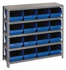 Quantum Storage - 16 Bin Store-More Shelf Bin System - 36 Inch Overall Width x 18 Inch Overall Depth x 39 Inch Overall Height, Blue Polypropylene Bins - Eagle Tool & Supply