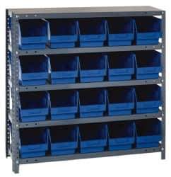 Quantum Storage - 20 Bin Store-More Shelf Bin System - 36 Inch Overall Width x 18 Inch Overall Depth x 39 Inch Overall Height, Blue Polypropylene Bins - Eagle Tool & Supply